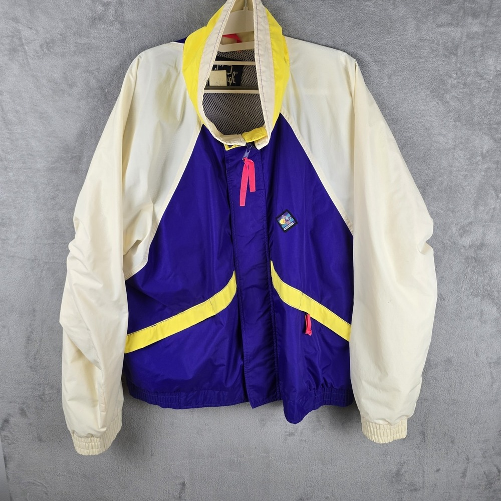 VTG 90s Woolrich Summit Gear Windbreaker Jacket Mens Purple Cream Colorblock L